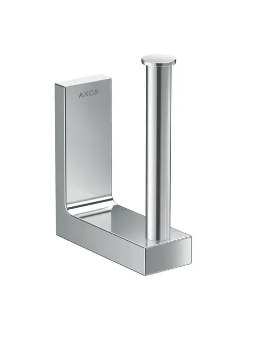Chromene Halterung für Papierrollen von AXOR, mit rechteckiger Basis und vertikalem Halter für die einfache Anbringung in Badezimmern oder anderen Räumen.